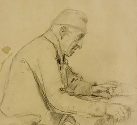 Alter sitzender Mann im Profil